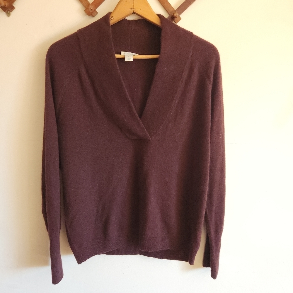 Sundance Cashmere V-Neck Long Sleeve Sweater Plum Purple Small S